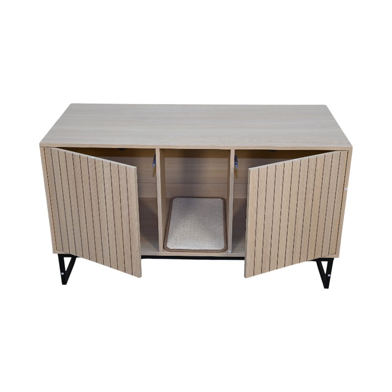Wooden Cat House with Scratching Mat - Modern Design, Light Brown