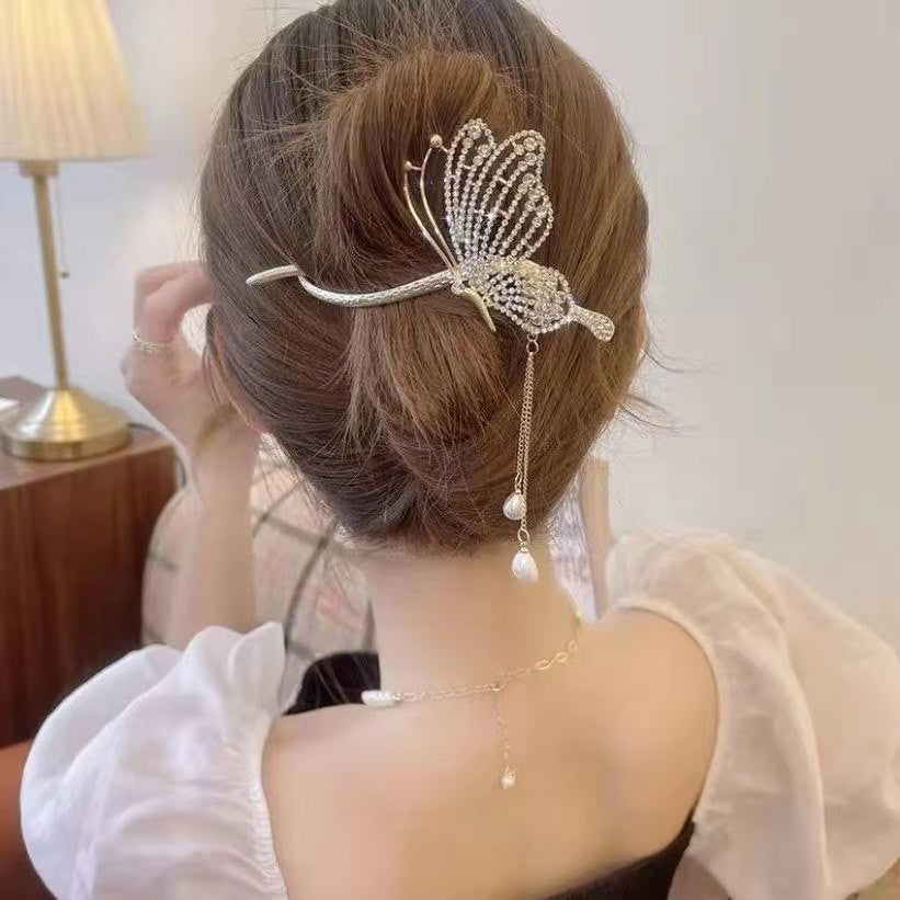Butterfly Tassel Hair Clip - Zircon Alloy Hairpin