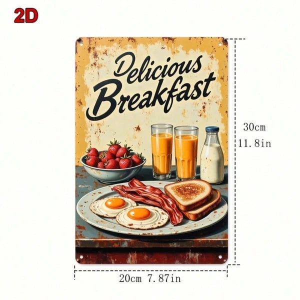 Vintage Metal Sign - Fried Eggs, Bacon & Toast Wall Art