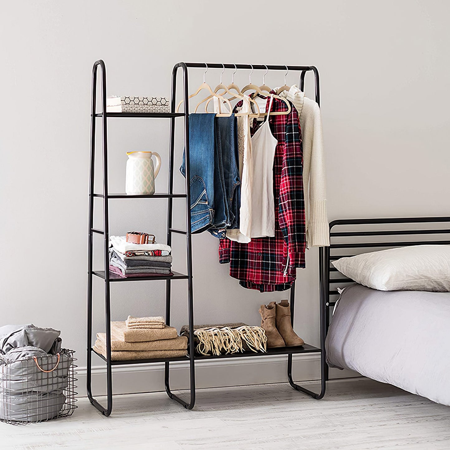 1Pc Metal Garment Hanging Rack Shoe Clothing Organizer Shelves
