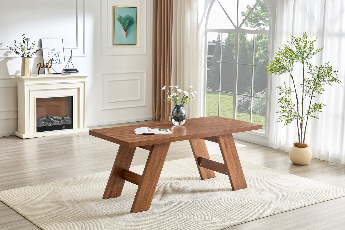 71x31.5inches Walnut Wood Grain MDF Splicing Rectangular Dining
