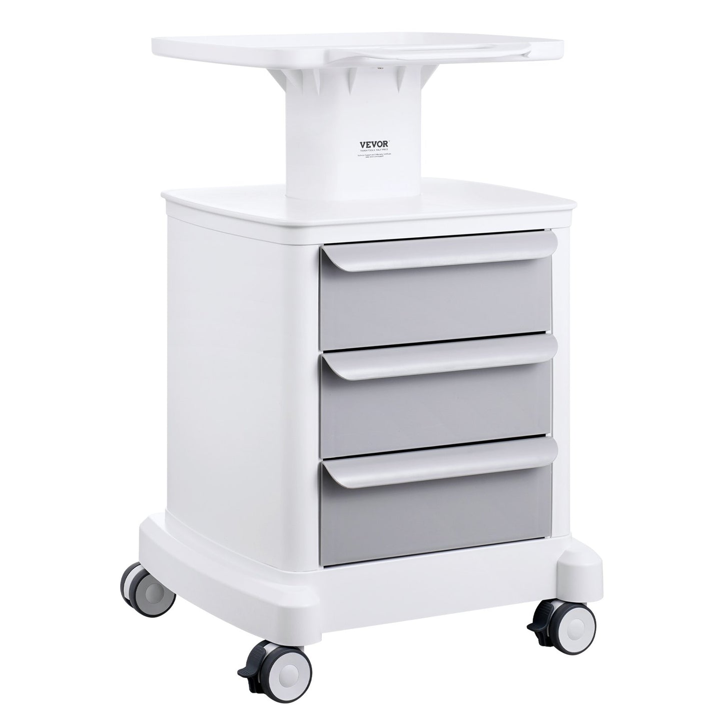 4-Tier Mobile Medical Cart with 3 Drawers & Top Tray - White