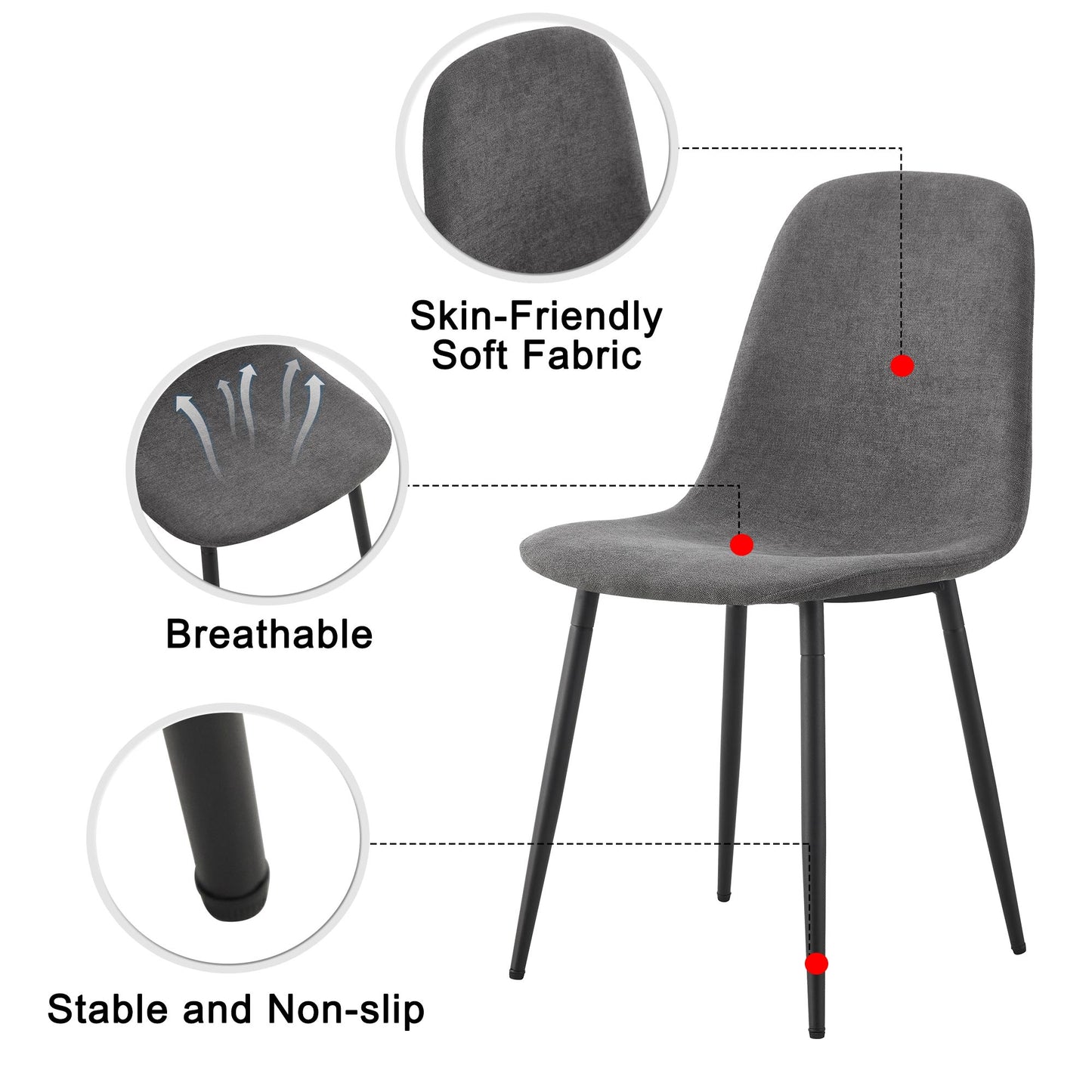Comfortable Linen-Cotton Dining Chair Set - Six Pieces In Dark