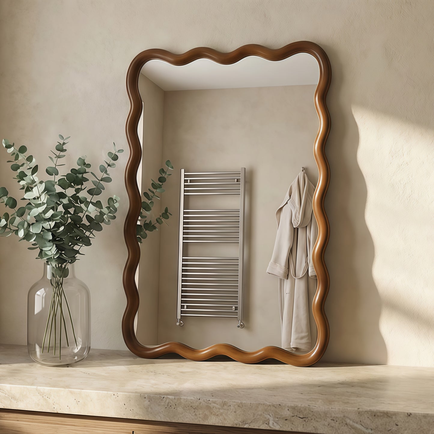 Wavy Rectangle Solid Wood Frame Decorative Mirror - 24x36