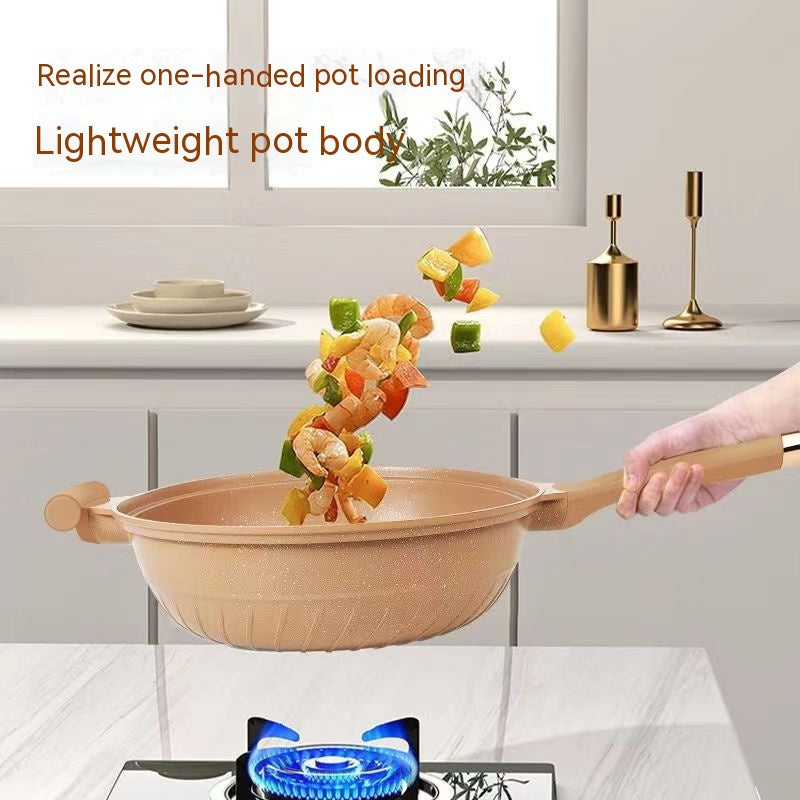 Non-Stick Titanium Wok Frying Pan with Glass Cover 32cm for Household Kitchen