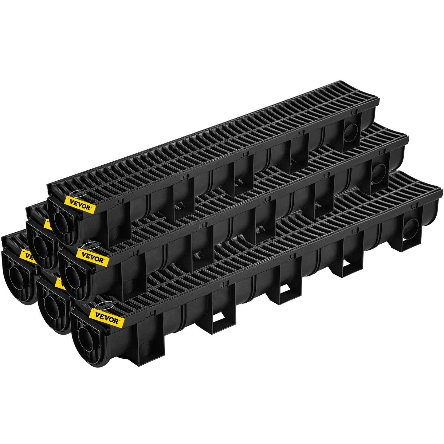 Garden Trench Drain System with Plastic Grate 6 Pack - Black 5.9x5.1 Inch HDPE Drainage Channel for Driveway & Garden