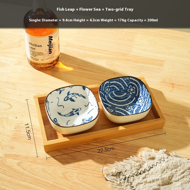 Porcelain Dipping Sauce Dish Set with Cherry Blossom Design - Small Square Plate for Kitchen & Restaurant Use
