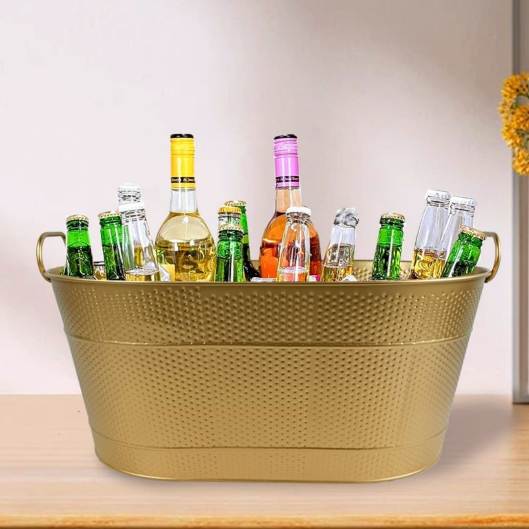 Oval-Shaped Galvanized Metal Ice Basin with Side Handles - Home Storage
