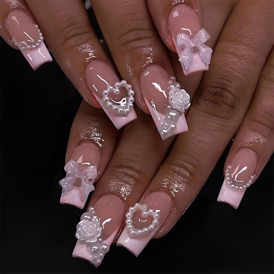 French Love Pearl Fake Nail Stickers - Removable Nail Art Decals XD93