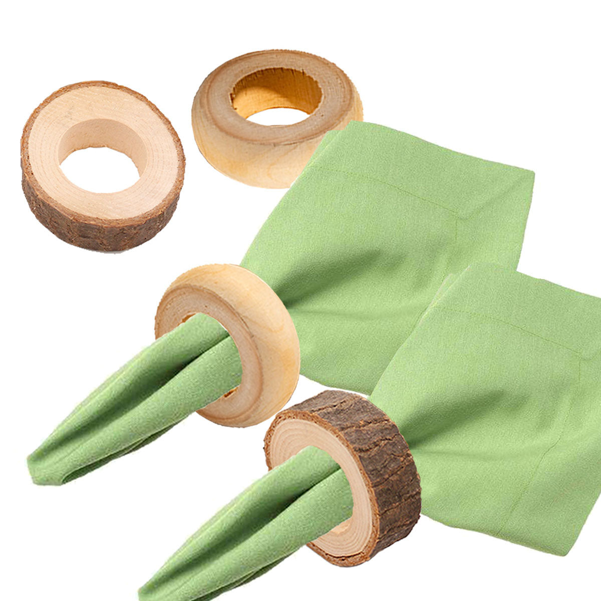 Set of 10 Wooden Napkin Rings - Decorative Kitchen Table Accessories