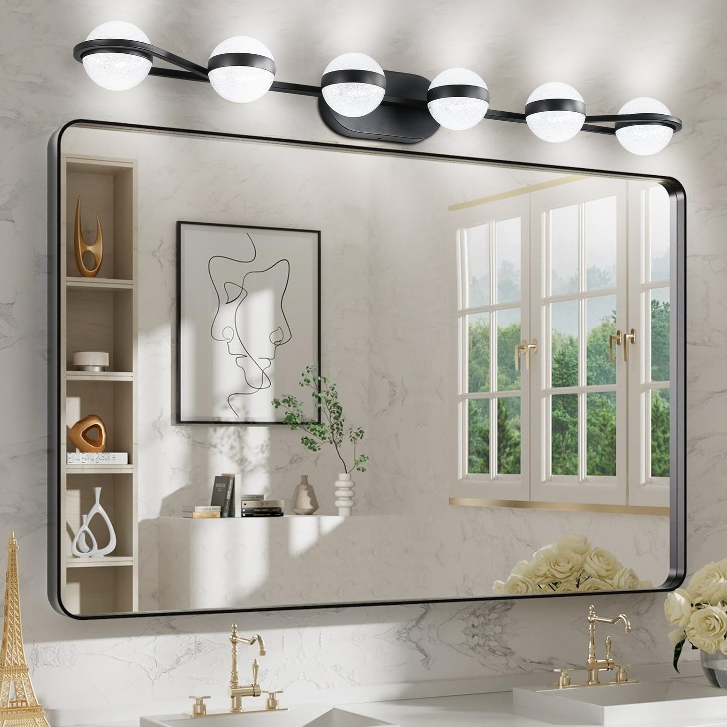 Black Minimalist LED Bathroom Vanity Light - 6-Light Fixture