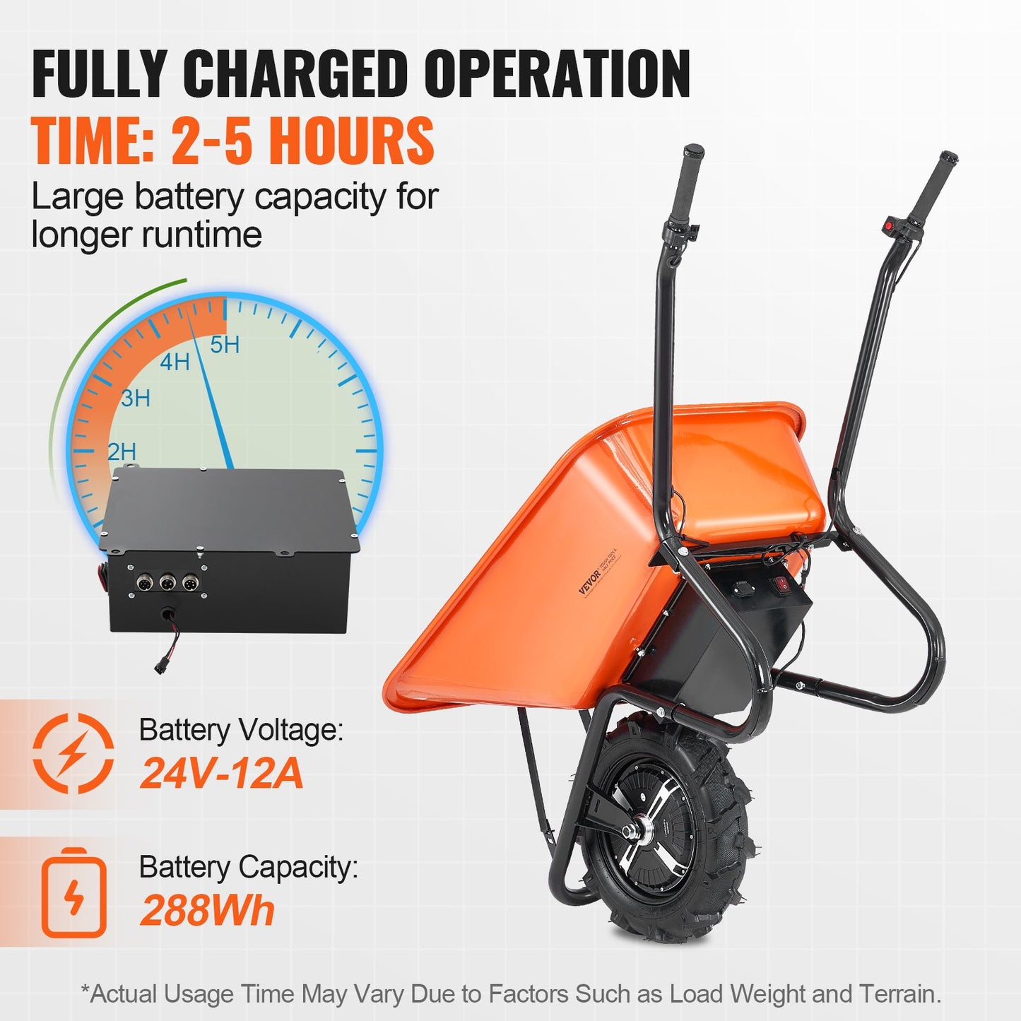 Electric Garden Wheelbarrow Cart 500W Power Dump Yard Cart 4 Cu Ft Load 330 Lb Capacity
