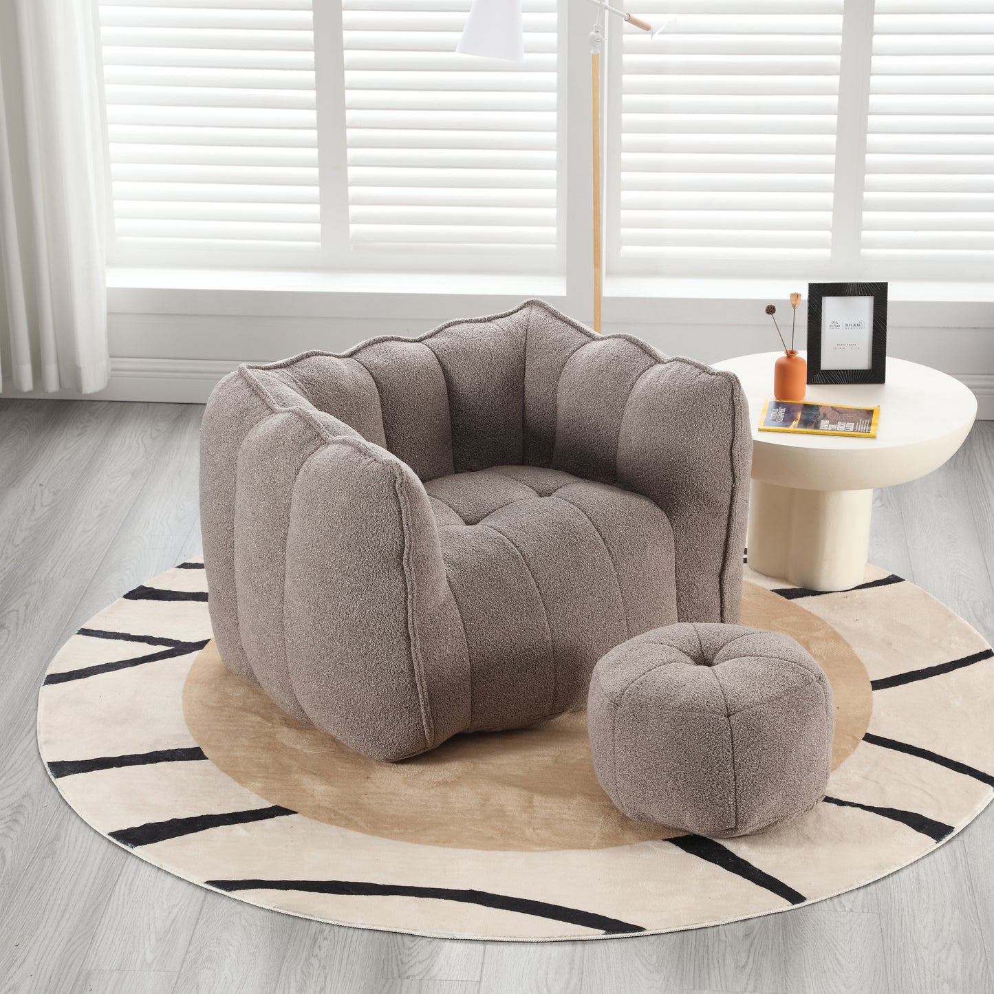 Coffee Soft Bean Bag Chair with Foam Filling - Comfortable Lazy Sofa