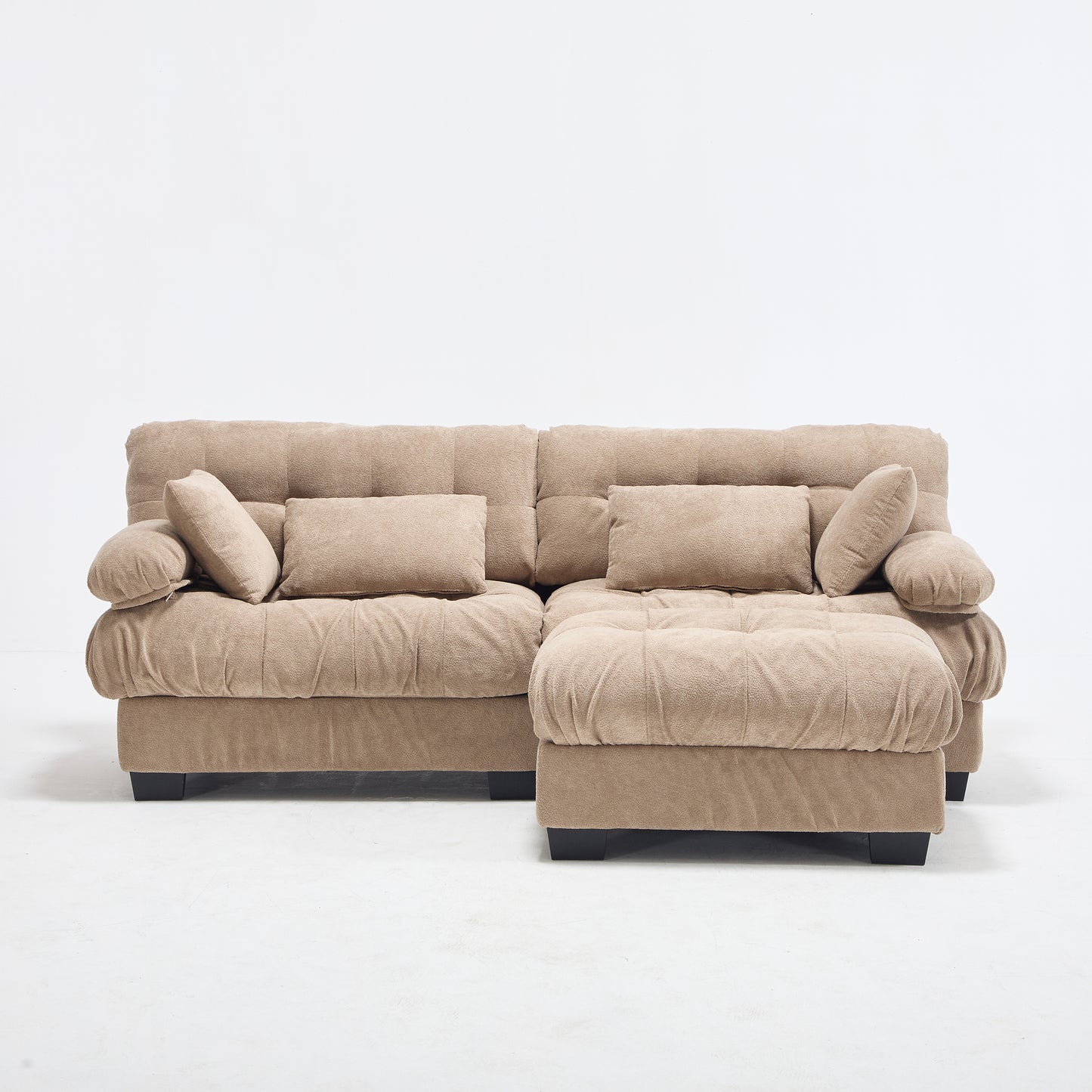 Modular Sectional Sofa Cloud Couch with Ottoman - Light Brown