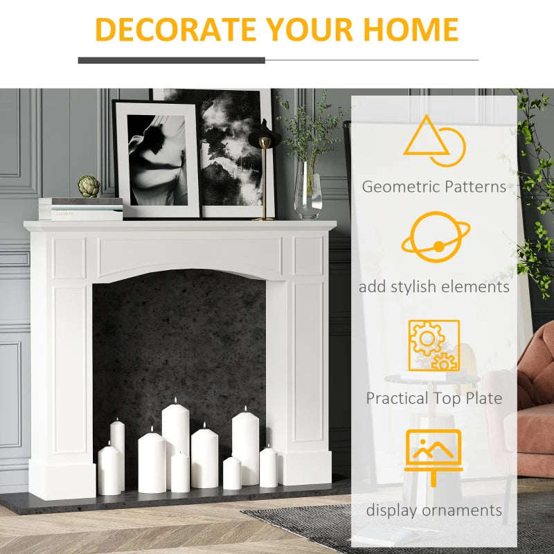 Modern White Fireplace Mantel with Decorative Pattern - MDF