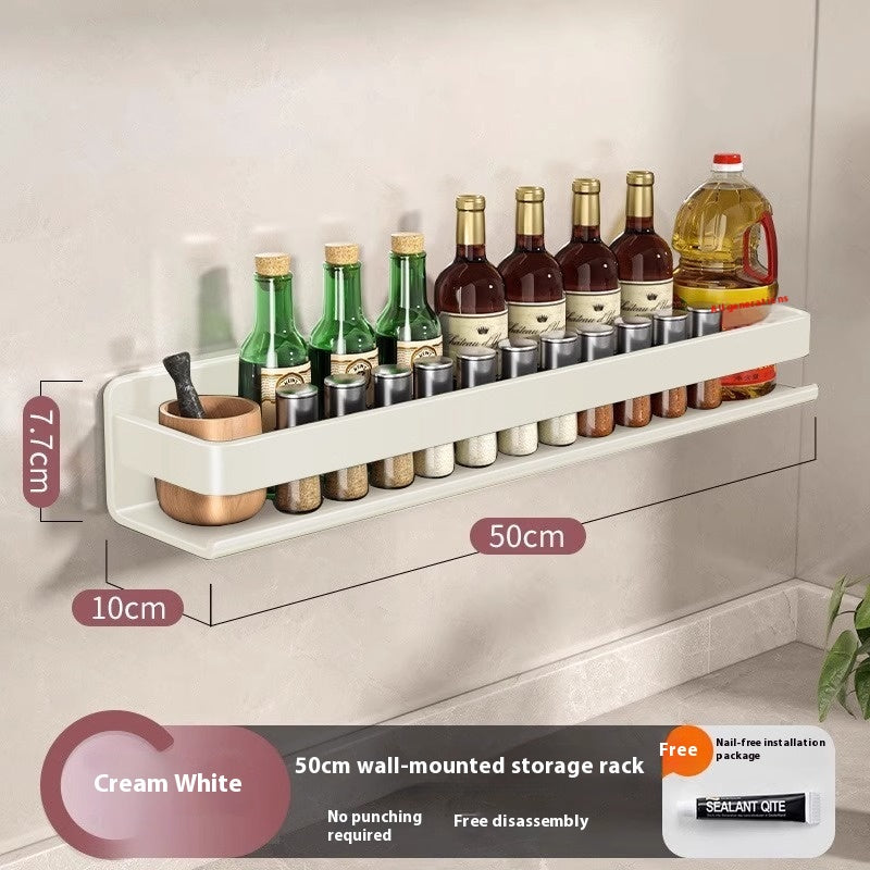 Milk White Kitchen Wall Rack - Multi-Purpose, Punch-Free Wall Shelf