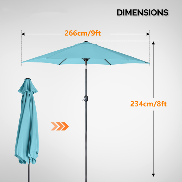 9ft Patio Umbrella - Sky Blue Outdoor Market Umbrella with Tilt & Crank