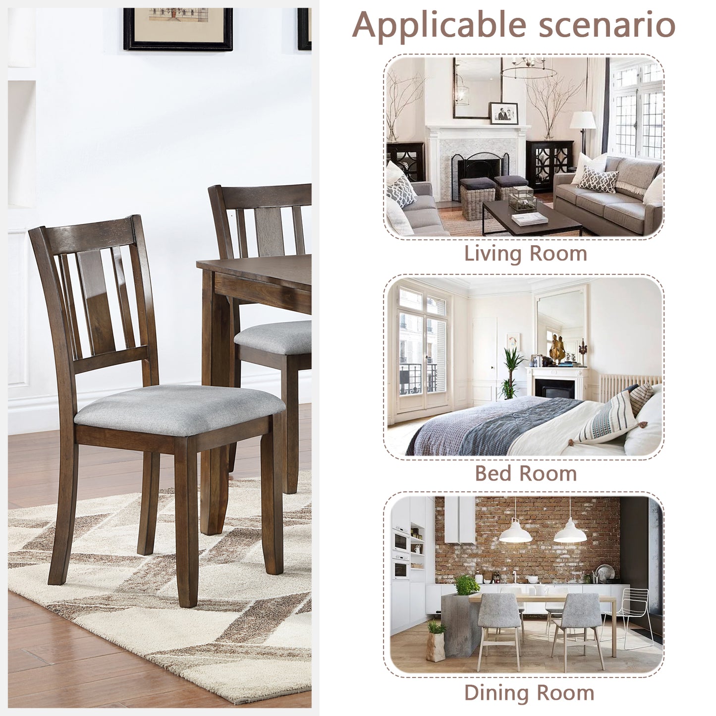 Walnut Wooden Dining Chairs Set of 4 with Padded Seats
