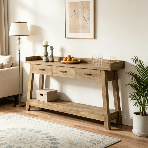 Long Console Table with Storage and Raised Edge - 70.9 Inches