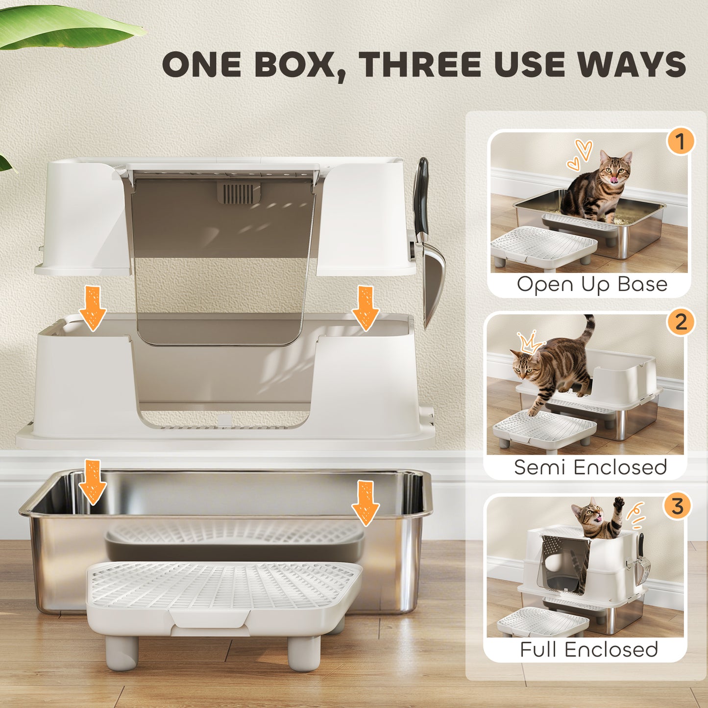 XL Stainless Steel Cat Litter Box with Flip Top & Side Entry - Large Enclosed Pet Toilet