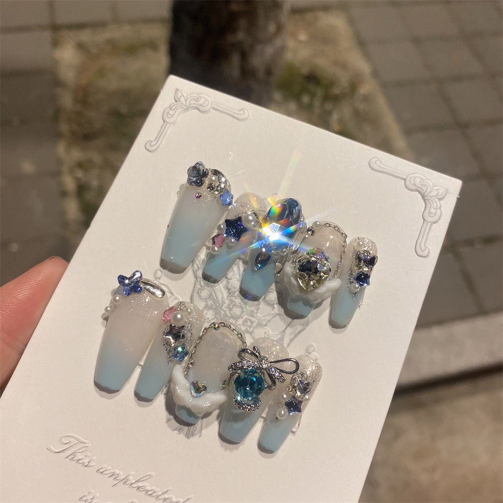 Sea Blue Dove Egg False Nail Stickers