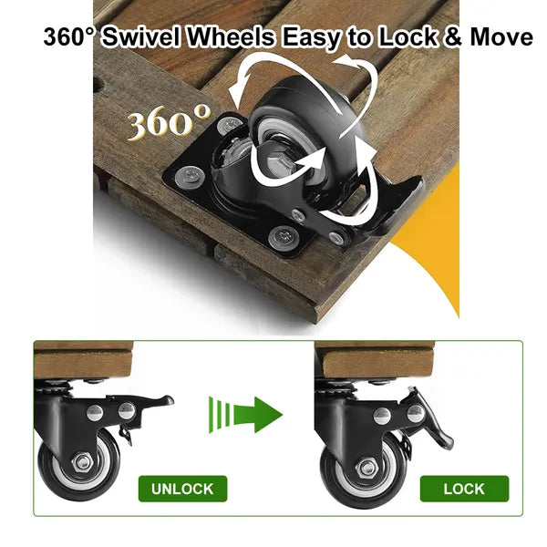 12-Inch Square Wooden Plant Cart - Easy Mobility for Gardening