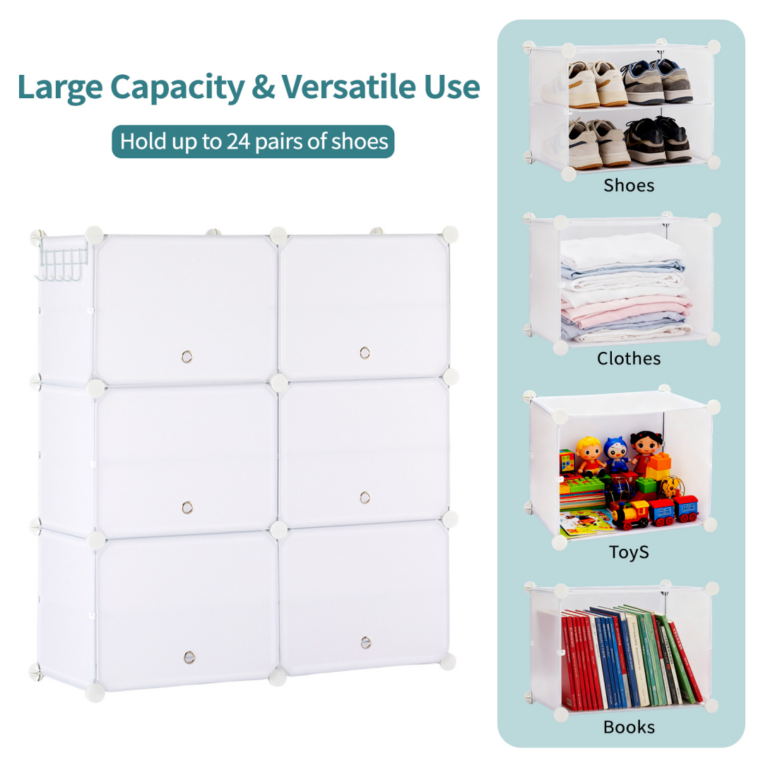 Shoe Storage Cabinet - 6-Layer Stackable Organizer, White