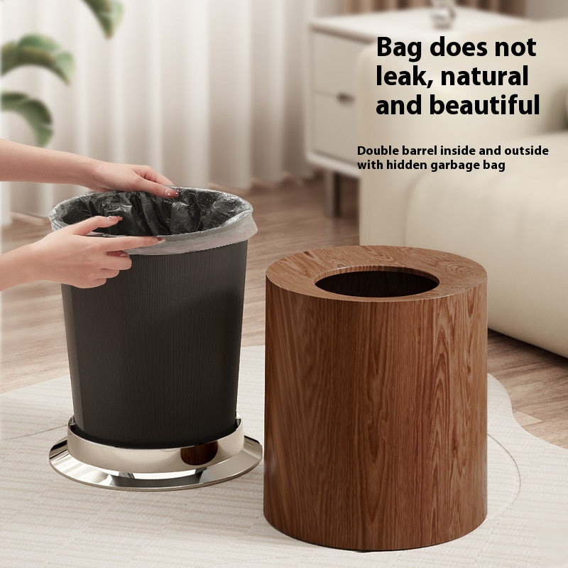 Light Wood Luxury Creative Grain Garbage Can 12L with Base - Modern Kitchen Wastebasket