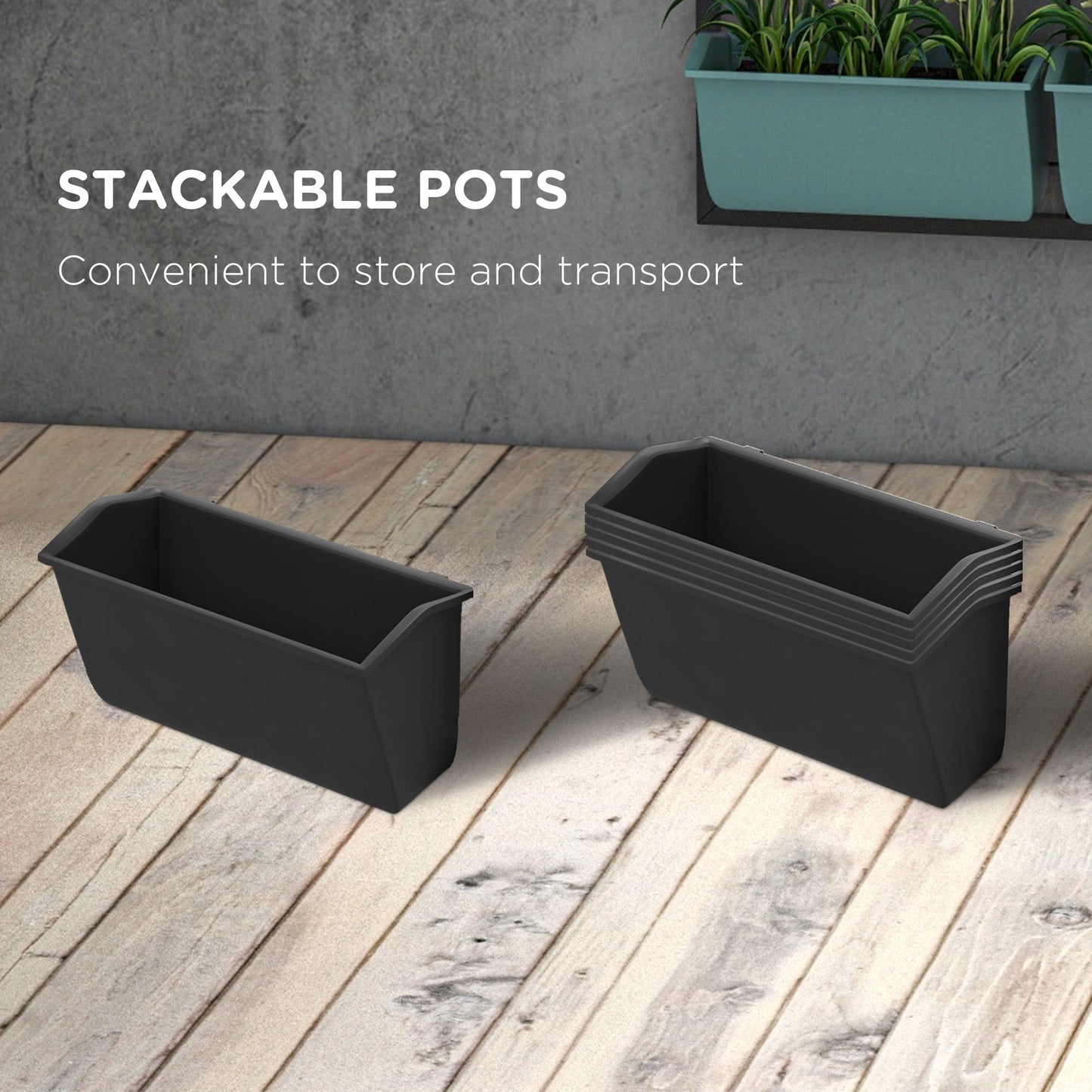 3-Tier Wall-Mounted Hanging Planter Set with 6 Pots - Indoor & Outdoor Black