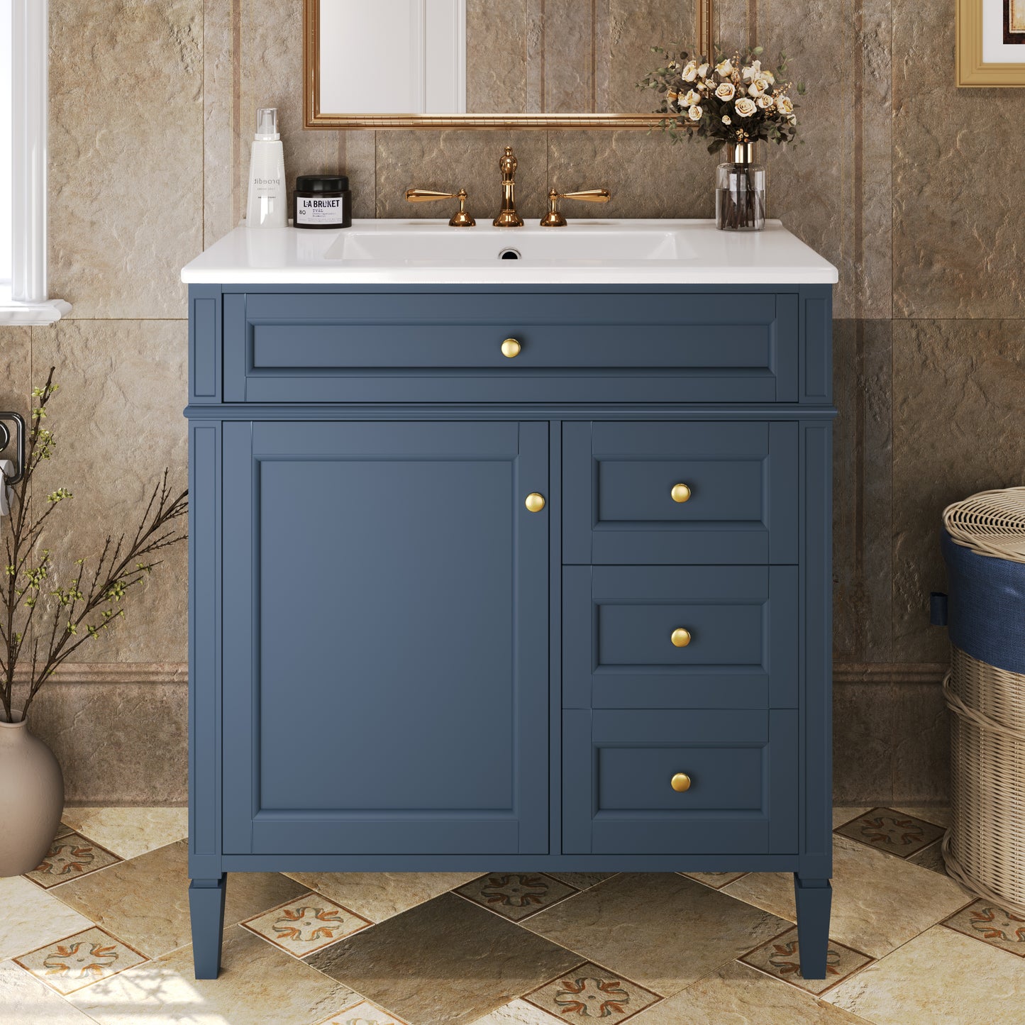 30'' Blue Modern Bathroom Vanity with Sink & Storage Cabinet
