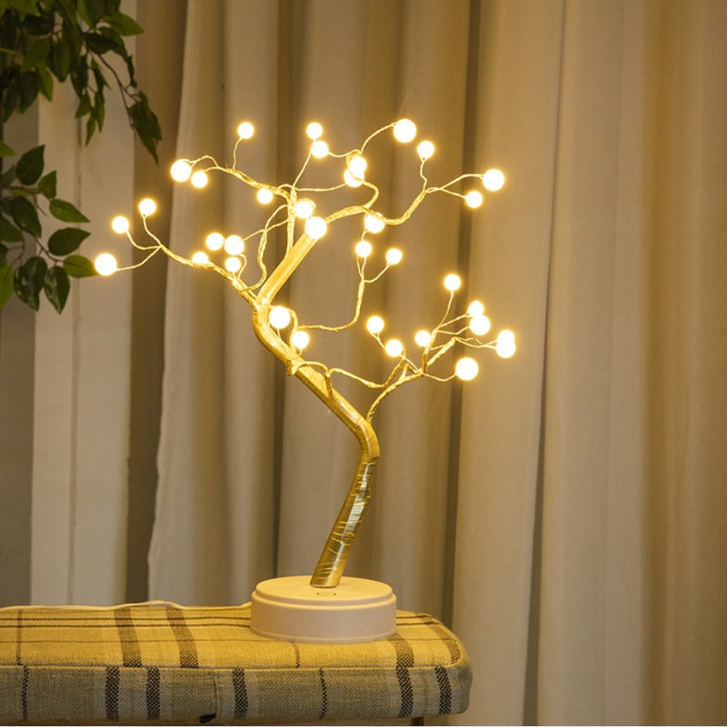 LED Fire Tree Night Light - Decorative Firefly Branch with Plum Shape