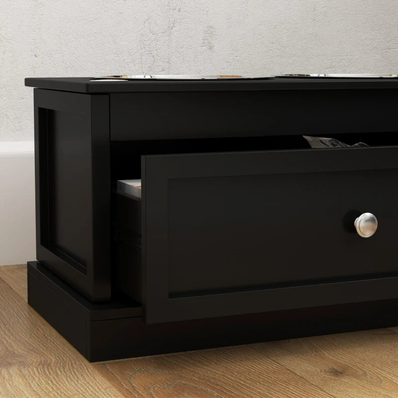 Raised Dog Feeder Stand with Storage Drawer - Black, Large Stainless Steel Bowls