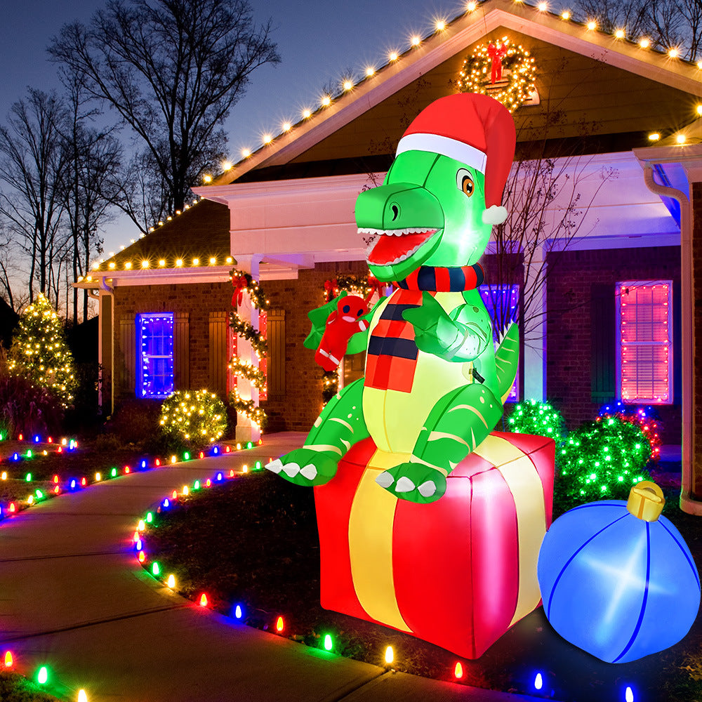 Inflatable Christmas Dinosaur Yard Decoration with Lights and Fan