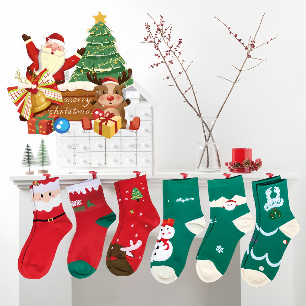 Christmas Socks Gift Set with 6 Greeting Cards - Multicolor