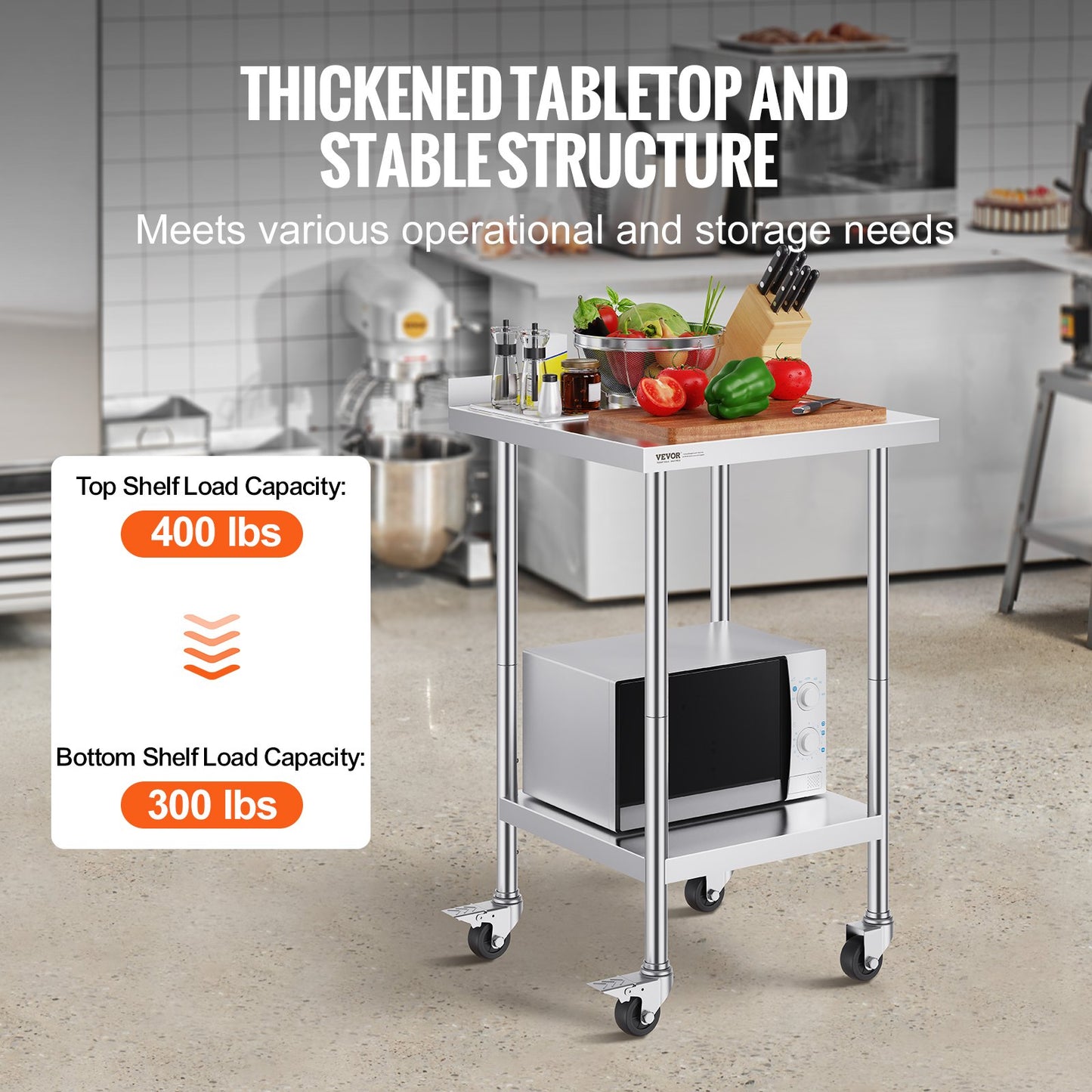 Heavy Duty Stainless Steel Work Table with Adjustable Height - 24x24x40 Inch