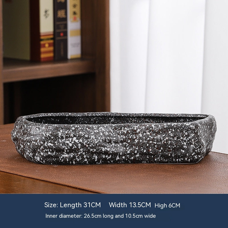 Large Ceramic Flower Pot with Shallow Mouth and Oval Rectangular Design for Home Garden