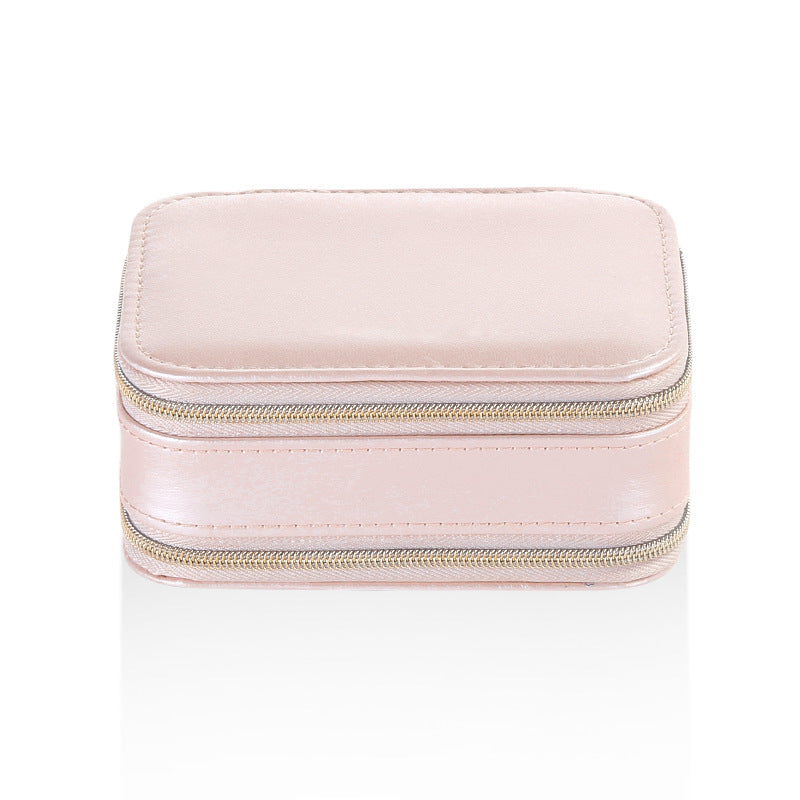 Zipper Leather Jewelry Box Storage - Pink & Light Blue