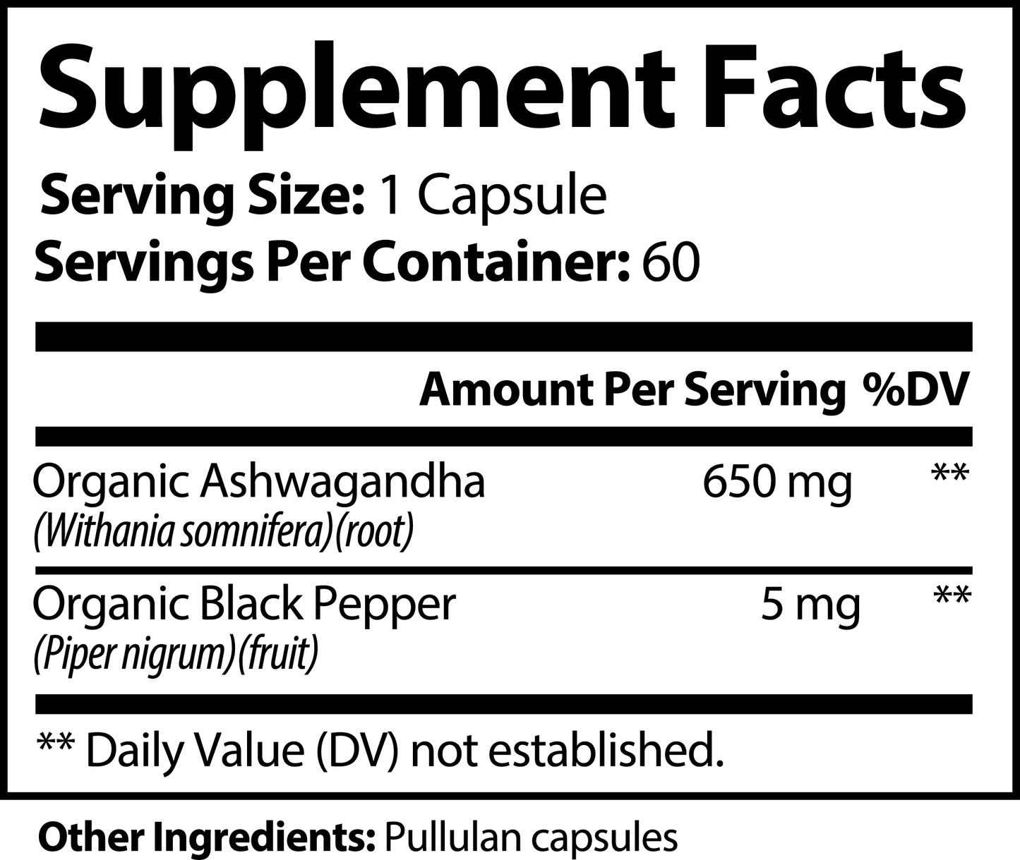 Organic Ashwagandha Root Capsules with Black Pepper for Stress Support