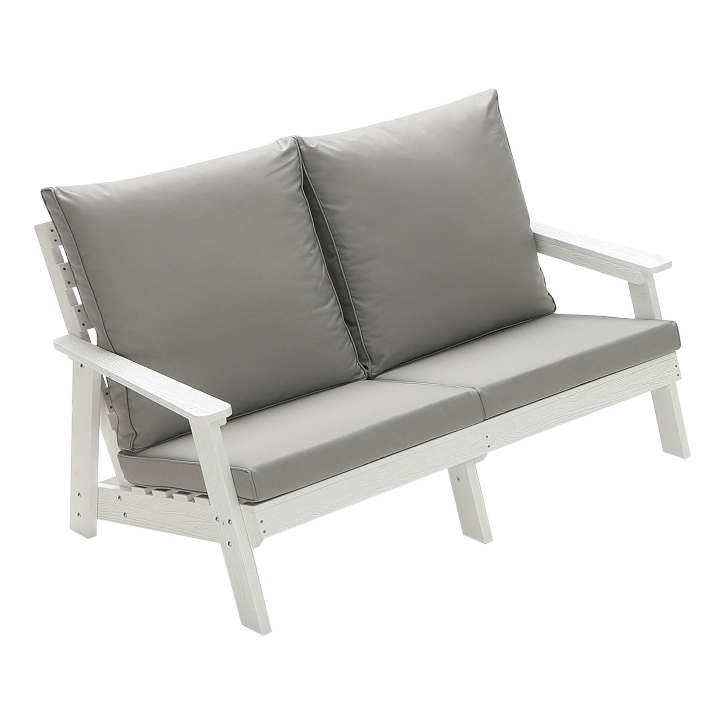 Wood Grain Loveseat Sofa with Cushion - Outdoor Seating