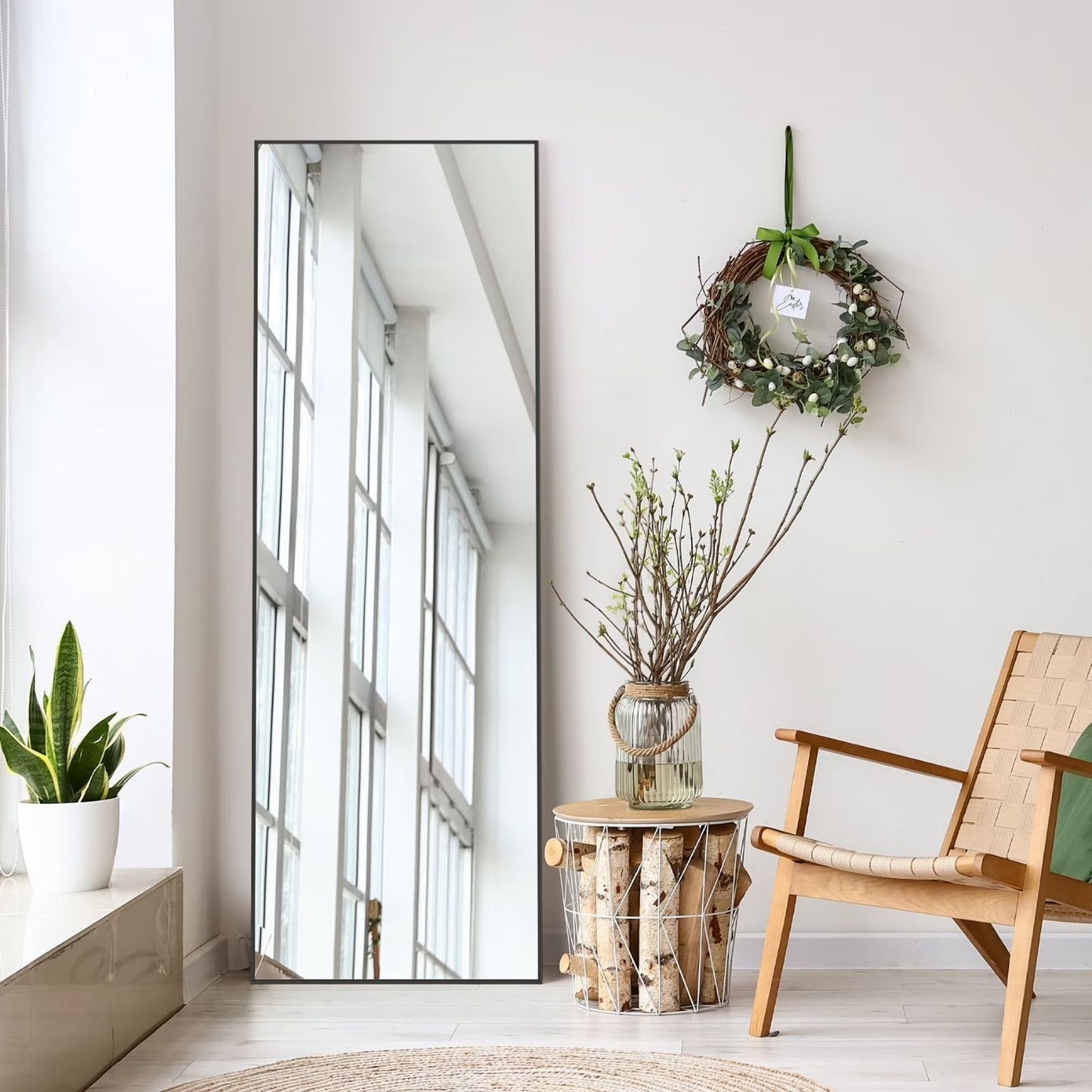 Full Length Rectangular Mirror, Standing or Wall-Mounted Floor Mirror