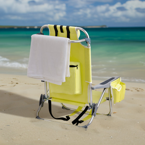Lightweight Folding Beach Chair with Adjustable Back - Yellow
