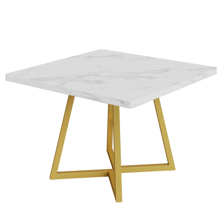 Square Vintage Dining Table - Gold White Finish