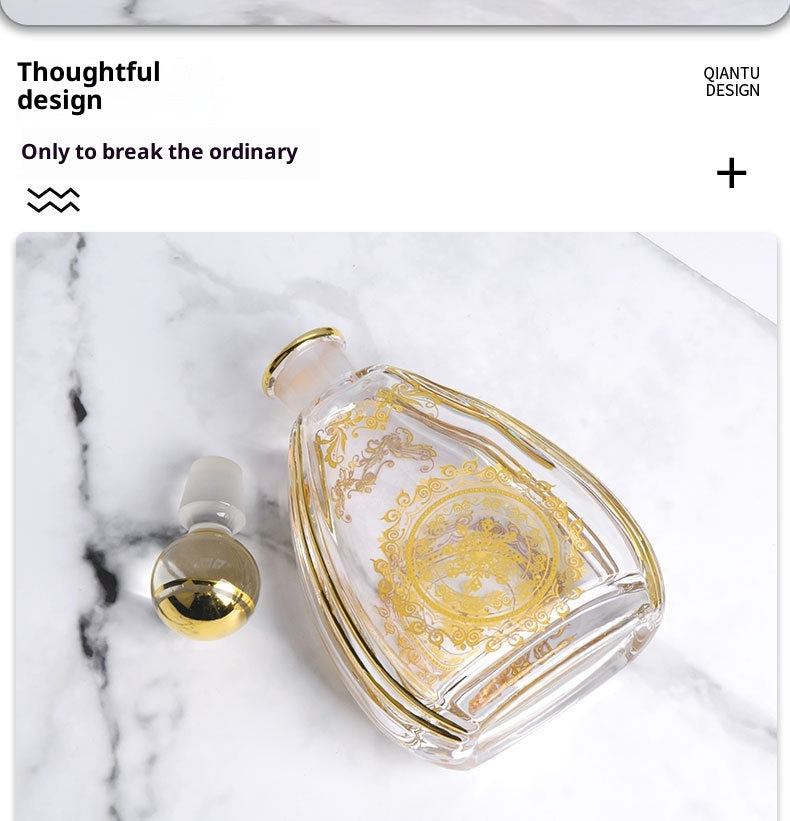 Lux Glass Perfume Bottle with Gold-Stamped Paper, Elegant Home Decor