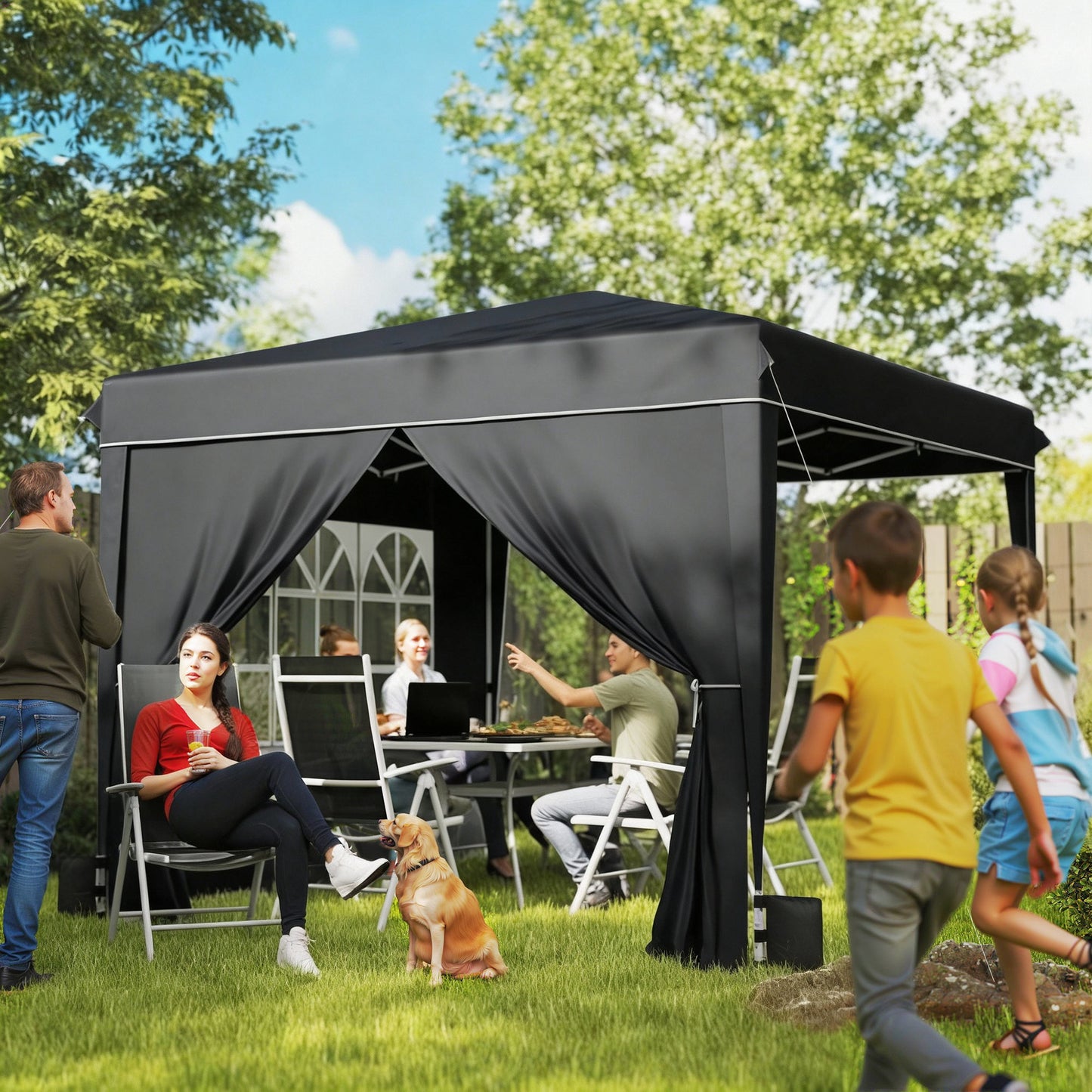 10x10 Pop Up Canopy Tent with Sidewalls - Black