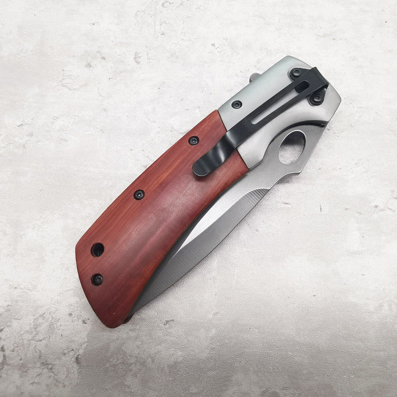 Camping Folding Fruit Knife Stainless Steel & Wooden Handle DA62 220mm