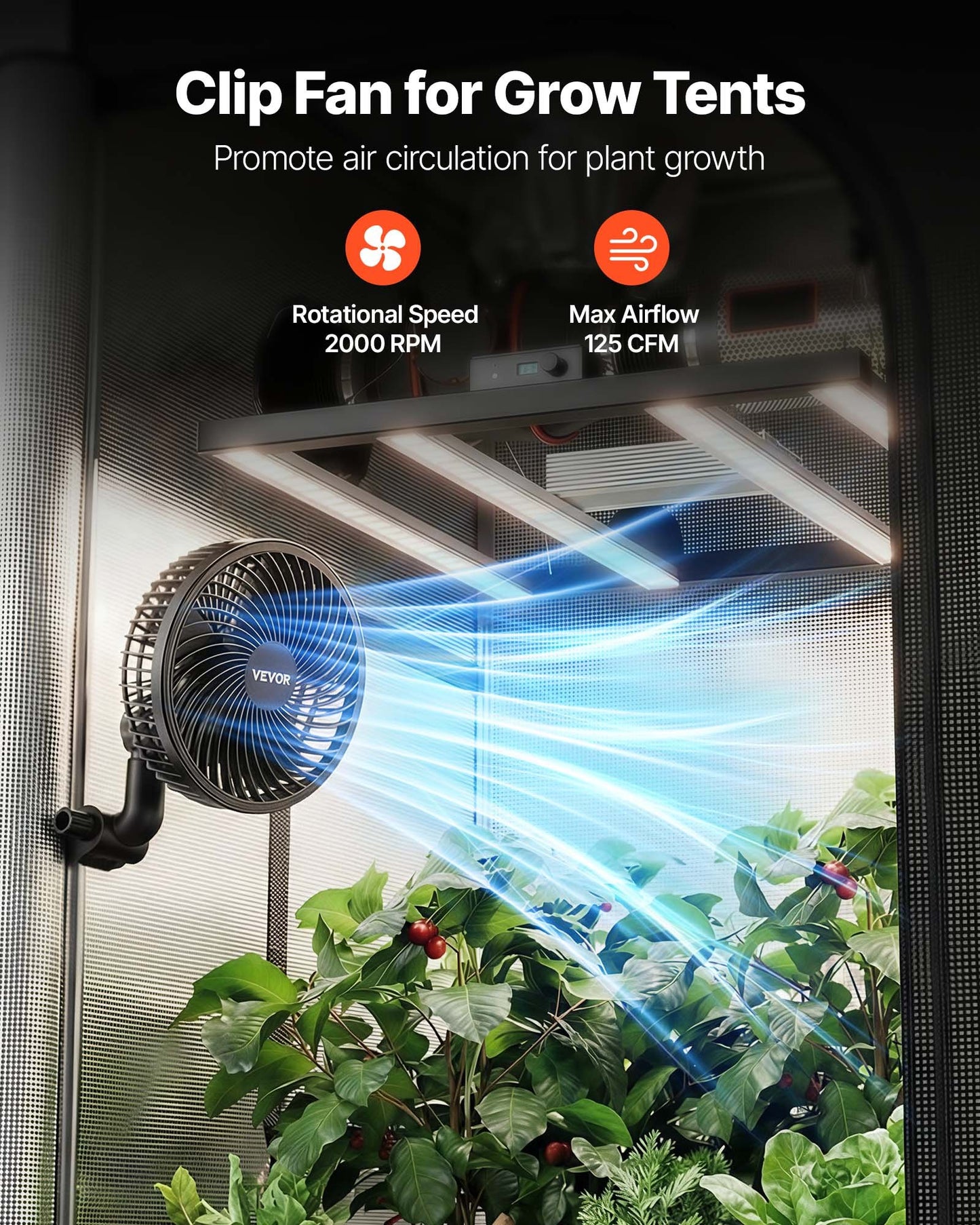 Rechargeable Clip-On Plant Fan 2-Pack with 9 Speeds & Oscillation for Grow Tents