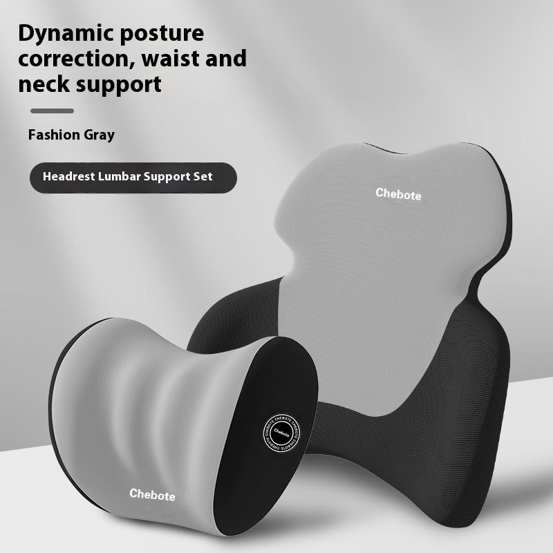 Adjustable Memory Foam Headrest & Waist Support Pillow Set for Car Seat Comfort