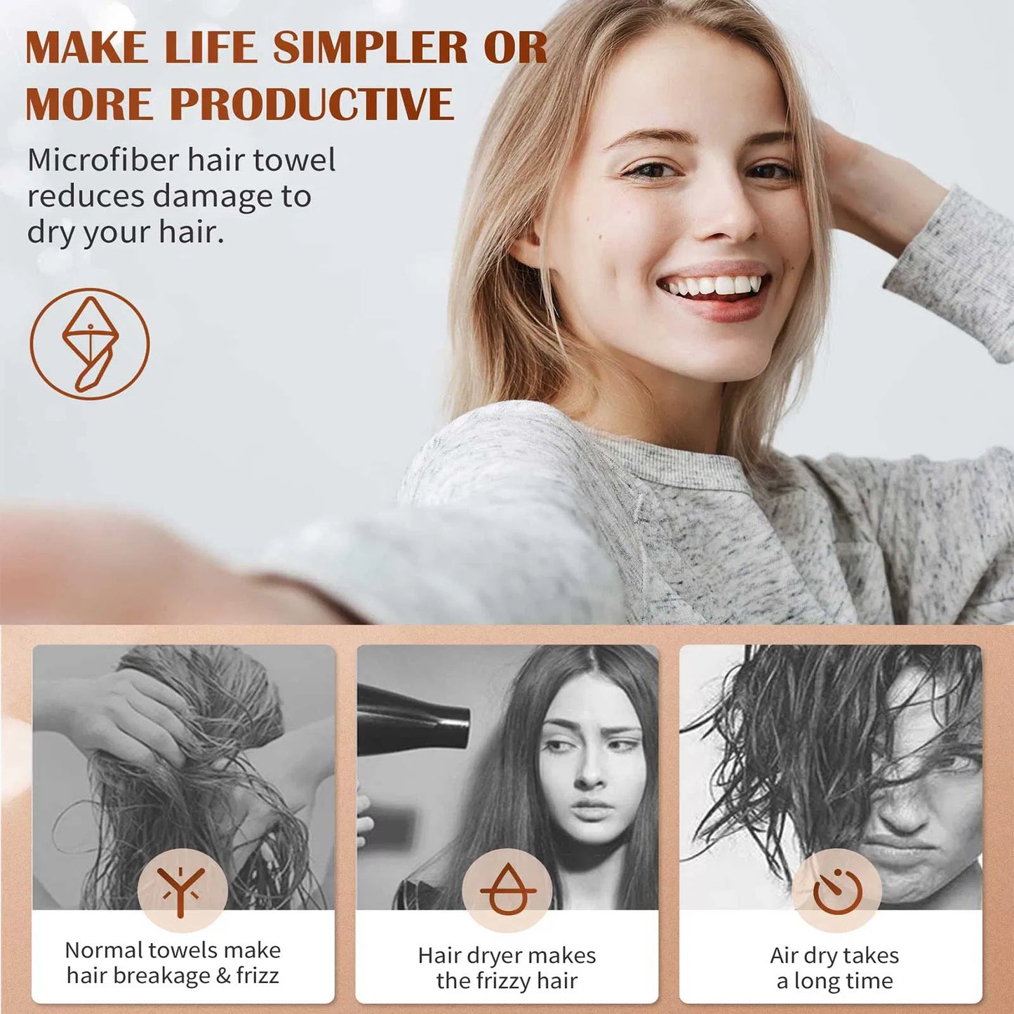 Ultra Absorbent Microfiber Hair Towel Wraps - 3 Pack
