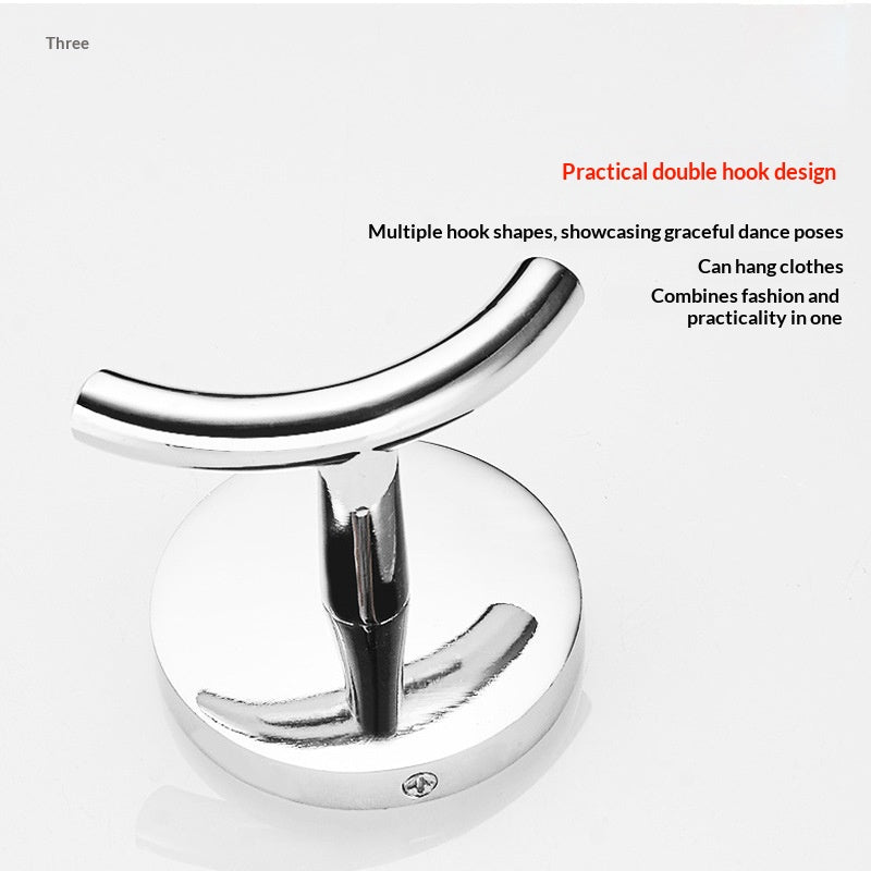 Double Coat Hook Wall-Mounted Zinc Alloy Bathroom Clothing Hanger