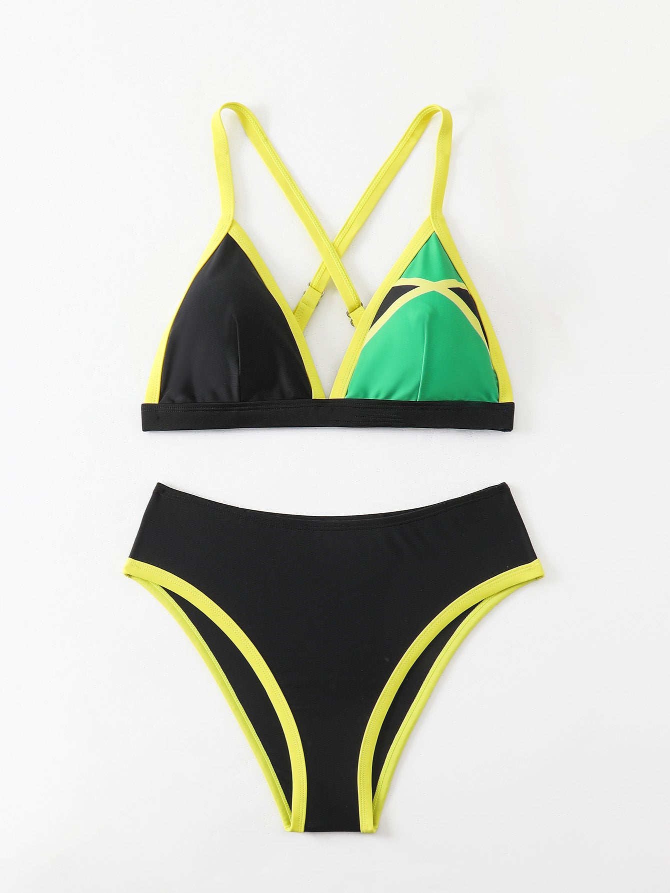 Women's Color Block High Waist Bikini Set - Sporty Swimwear